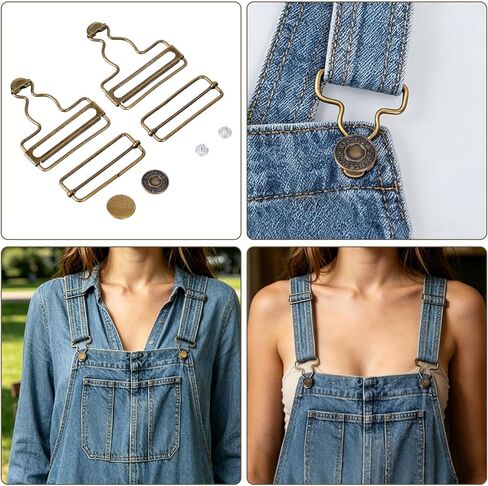 4 Sets Metal Overall Buckles with 8 Extra Buttons, Overall Replacement Clasp Clips with Tri (Bronze) in Saudi Arabia