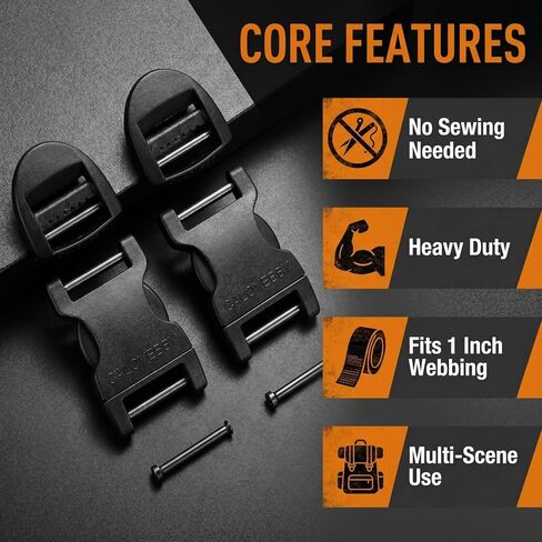 Buckles for 1" Straps: 2 Pack Side Release Buckle with Screw Pin, Heavy Duty Plastic Snap Clip Replacement for Backpack, Pet Collar, Tactical Gear, Hiking Bag (Fits 1 Inch Nylon Webbing) in Saudi Arabia