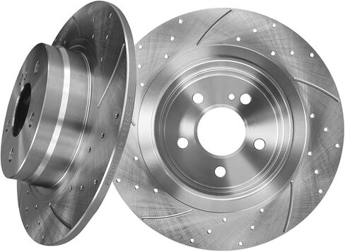 PM Auto Rear 300mm Drilled Slotted Brake Disc Rotors Compatible With 2008-2012 Mercedes-Benz C300 in Kuwait