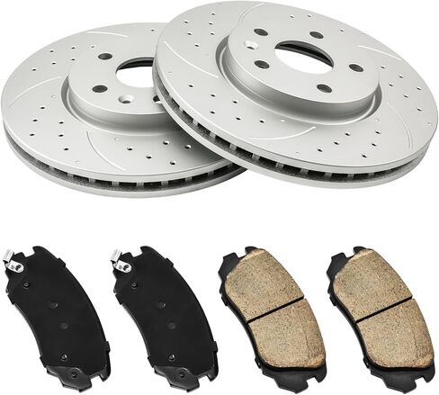 Torchbeam Front Geomet Drilled & Slotted Brake Rotor & Ceramic Brake Pads Kit Replacement 55174+D1421 Fit for 9-5,Equinox, Impala, LaCrosse, Malibu, Malibu Limited, Regal, Terrain in Kuwait