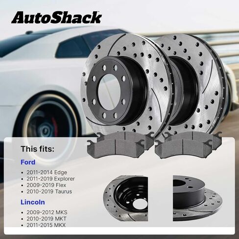 AutoShack Rear Brake Rotors & Premium Pads for Ford, Explorer 2011-2019 Edge 2011-2014, AWD FWD L4 2.0L 2.3L V6 3.5L 3.7L - E-Coated Drilled & Slotted - ShadowGuard - 12.99" (330 mm), 5-Lug in Kuwait