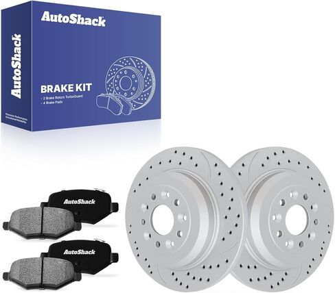 AutoShack Rear Brake Rotors & Premium Pads for Ford, Explorer 2011-2019 Edge 2011-2014, AWD FWD L4 2.0L 2.3L V6 3.5L 3.7L - E-Coated Drilled & Slotted - ShadowGuard - 12.99" (330 mm), 5-Lug in Kuwait