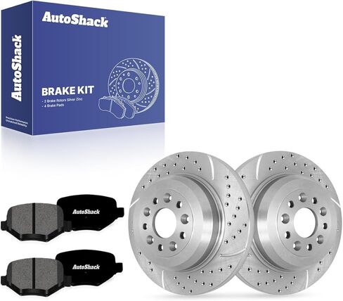 AutoShack Rear Brake Rotors & Premium Pads for Ford, Explorer 2011-2019 Edge 2011-2014, AWD FWD L4 2.0L 2.3L V6 3.5L 3.7L - E-Coated Drilled & Slotted - ShadowGuard - 12.99" (330 mm), 5-Lug in Kuwait