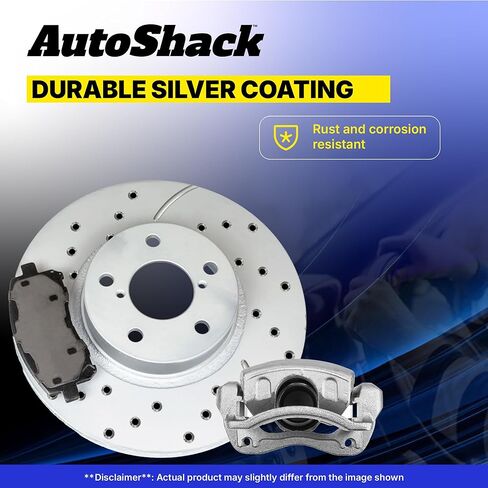 دوارات الفرامل الأمامية من AutoShack، وسادات سيراميك وفرجار لهوندا، تناسب 2007-2008، FWD L4 1.5L - مطلية ومثقوبة - لمسة نهائية فضية غير لامعة - TurboGuard - 10.31 بوصة (262 مم)، 4 عروات in Kuwait