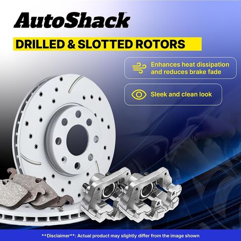 دوارات الفرامل الأمامية من AutoShack، وسادات سيراميك وفرجار لهوندا، تناسب 2007-2008، FWD L4 1.5L - مطلية ومثقوبة - لمسة نهائية فضية غير لامعة - TurboGuard - 10.31 بوصة (262 مم)، 4 عروات in Kuwait