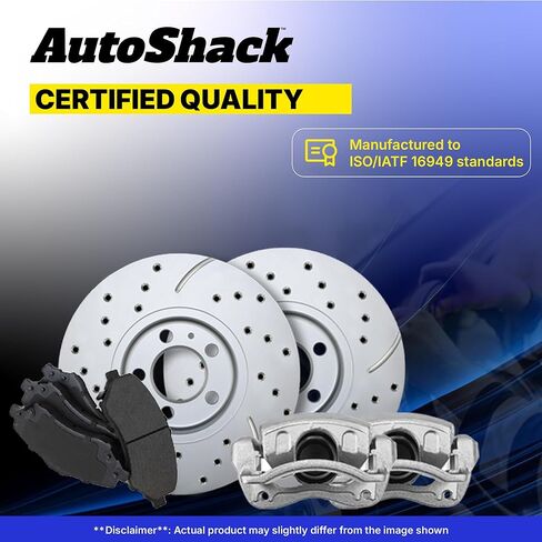دوارات الفرامل الأمامية من AutoShack، وسادات سيراميك وفرجار لهوندا، تناسب 2007-2008، FWD L4 1.5L - مطلية ومثقوبة - لمسة نهائية فضية غير لامعة - TurboGuard - 10.31 بوصة (262 مم)، 4 عروات in Kuwait