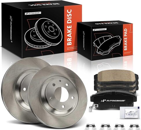 A-Premium 11.88 inch (301.8mm) Rear Vented Disc Brake Rotors + Ceramic Pads Kit Compatible with Select Mazda Models - RX-8 RX8 2004-2011, 6-PC Set, Replace# AD7912 in Kuwait