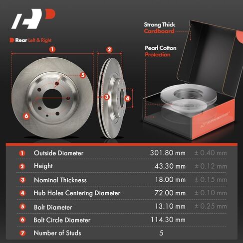 A-Premium 11.88 inch (301.8mm) Rear Vented Disc Brake Rotors + Ceramic Pads Kit Compatible with Select Mazda Models - RX-8 RX8 2004-2011, 6-PC Set, Replace# AD7912 in Kuwait