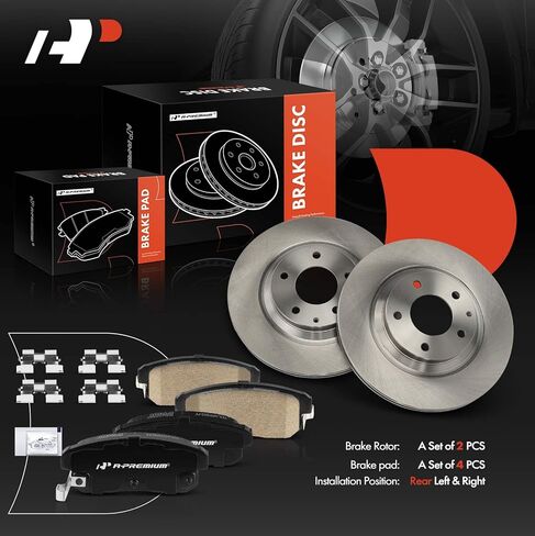 A-Premium 11.88 inch (301.8mm) Rear Vented Disc Brake Rotors + Ceramic Pads Kit Compatible with Select Mazda Models - RX-8 RX8 2004-2011, 6-PC Set, Replace# AD7912 in Kuwait