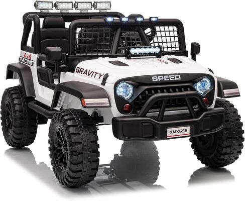 24V Ride on Car for Kids, 2 Seater Electric Truck with Parent Remote Control, Spring Suspension, 2 Speeds, LED Headlight & Music Player, Kids Electric Vehicle for Aged 3-8 Years, White in Kuwait