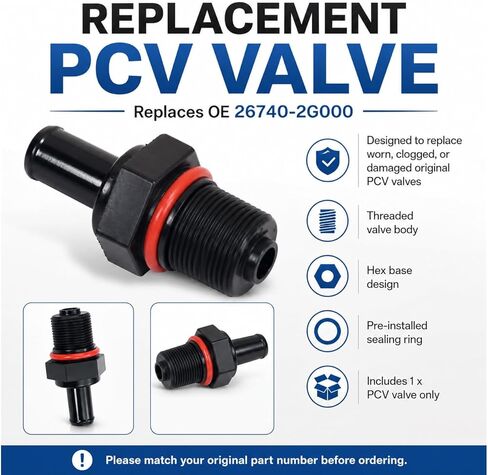PCV Valve Replacement for Select Hyundai Elantra Sonata Tucson Santa Fe Kia Optima Sorento Sportage Rondo Models, Replaces 26740-2G000, Threaded Engine Crankcase Vent Valve in Saudi Arabia