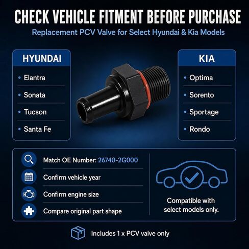 PCV Valve Replacement for Select Hyundai Elantra Sonata Tucson Santa Fe Kia Optima Sorento Sportage Rondo Models, Replaces 26740-2G000, Threaded Engine Crankcase Vent Valve in Saudi Arabia