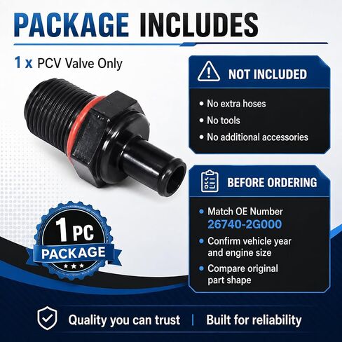 PCV Valve Replacement for Select Hyundai Elantra Sonata Tucson Santa Fe Kia Optima Sorento Sportage Rondo Models, Replaces 26740-2G000, Threaded Engine Crankcase Vent Valve in Saudi Arabia