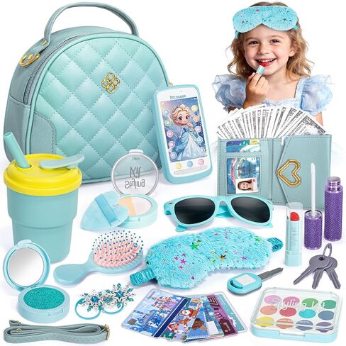 Hohosunlar Play Purse for Little Girl Gift, Toddler Purse with Accessories - Fake Makeup, Princess Elsa Toys, Handbag, Wallet, Phone, Keys, Water Bottle, Frozen Birthday Gift for Girl Age 3 4 5 6 7 8 in Saudi Arabia
