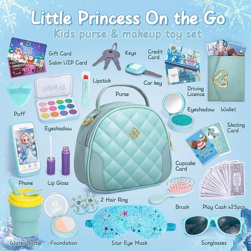 Hohosunlar Play Purse for Little Girl Gift, Toddler Purse with Accessories - Fake Makeup, Princess Elsa Toys, Handbag, Wallet, Phone, Keys, Water Bottle, Frozen Birthday Gift for Girl Age 3 4 5 6 7 8 in Saudi Arabia