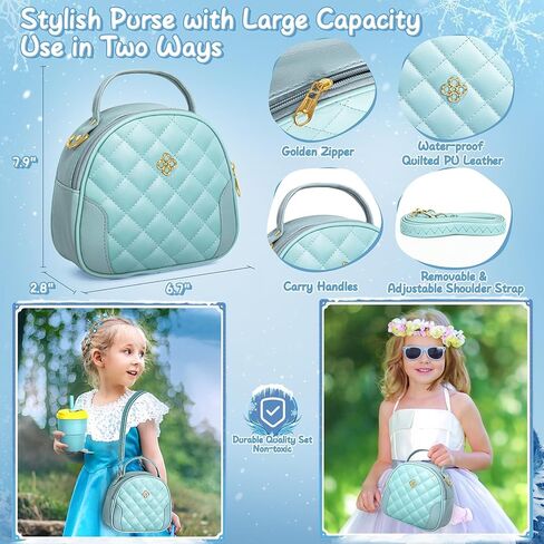 Hohosunlar Play Purse for Little Girl Gift, Toddler Purse with Accessories - Fake Makeup, Princess Elsa Toys, Handbag, Wallet, Phone, Keys, Water Bottle, Frozen Birthday Gift for Girl Age 3 4 5 6 7 8 in Saudi Arabia