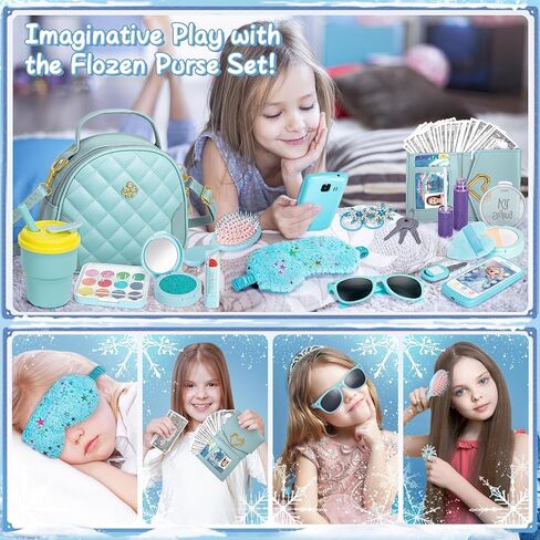 Hohosunlar Play Purse for Little Girl Gift, Toddler Purse with Accessories - Fake Makeup, Princess Elsa Toys, Handbag, Wallet, Phone, Keys, Water Bottle, Frozen Birthday Gift for Girl Age 3 4 5 6 7 8 in Saudi Arabia
