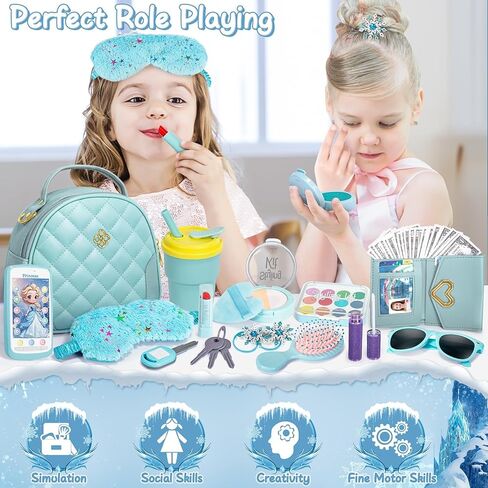 Hohosunlar Play Purse for Little Girl Gift, Toddler Purse with Accessories - Fake Makeup, Princess Elsa Toys, Handbag, Wallet, Phone, Keys, Water Bottle, Frozen Birthday Gift for Girl Age 3 4 5 6 7 8 in Saudi Arabia