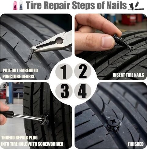 Tire Repair Kit with 2 Tubes Glue,2 Sizes Universal Screw in Tire Plugs 30 Pcs,Fast DIY Puncture Fix Tools for Car, Motorcycle, Truck, ATV, RV, Tractor in Kuwait