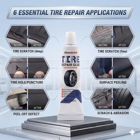 Tire Repair Kit with 2 Tubes Glue,2 Sizes Universal Screw in Tire Plugs 30 Pcs,Fast DIY Puncture Fix Tools for Car, Motorcycle, Truck, ATV, RV, Tractor in Kuwait