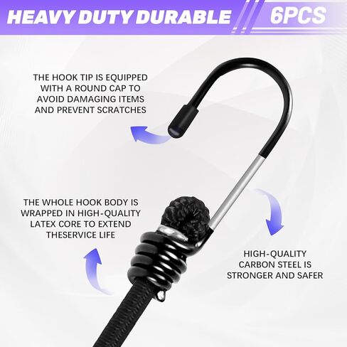 Heavy Duty Bungee Cords with Hooks, 6Pcs 36Inch Bungee Cords, 1/3Inch Thick for Outdoor, Camping, and Storage in Saudi Arabia