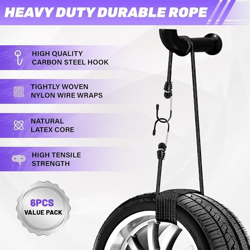 Heavy Duty Bungee Cords with Hooks, 6Pcs 36Inch Bungee Cords, 1/3Inch Thick for Outdoor, Camping, and Storage in Saudi Arabia
