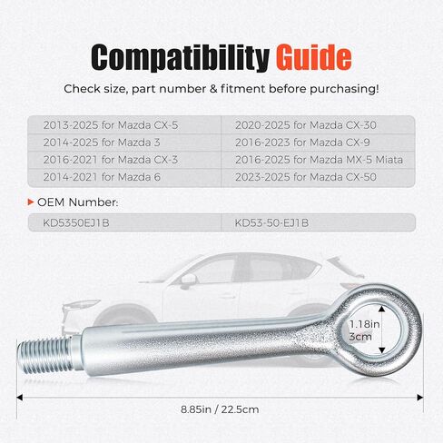 KD53-50-EJ1B Heavy Duty Tow Hook for Roadside Recovery Compatible with Mazda 3 6 CX-3 CX-5 CX-30 CX-9 CX-50 MX-5 MX-30 Front Bumper Assembly Replacement Tow Hook in Saudi Arabia
