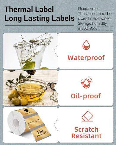 Phomemo Thermal Sticker Labels- 1.57"x1.18"(40x30mm) Thermal Label for M110/M100/M220/M250/M108, for Barcode/Address/Mailing/Logo/Business/Home Tag, Black on Golden in Kuwait