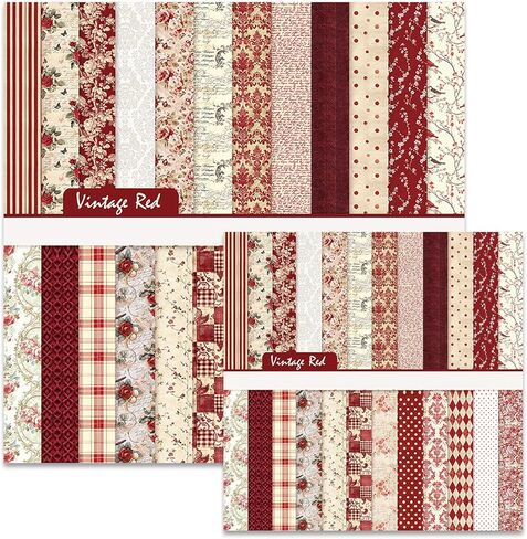 Floral Scrapbook Paper 12x12 In and 6x6 In Pack, 48 Sheets Double Sided Decorative Papers Spring Flower Patterned Craft Paper for Scrapbooking Card Making Journaling Decor (Red) in Kuwait