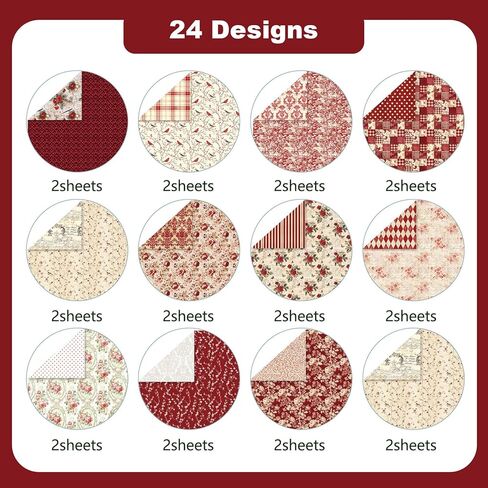 Floral Scrapbook Paper 12x12 In and 6x6 In Pack, 48 Sheets Double Sided Decorative Papers Spring Flower Patterned Craft Paper for Scrapbooking Card Making Journaling Decor (Red) in Kuwait