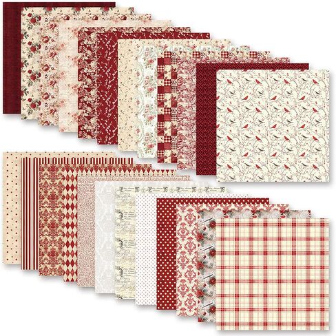 Floral Scrapbook Paper 12x12 In and 6x6 In Pack, 48 Sheets Double Sided Decorative Papers Spring Flower Patterned Craft Paper for Scrapbooking Card Making Journaling Decor (Red) in Kuwait