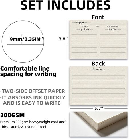 60 Pack Vintage 4x6 Double Sided Index Cards - Premium 300GSM Thick Kraft Cardstock - Rustic Design for Bridal Shower, Wedding Recipe Box, Binder & Cookbook - Blank Writing Cards in Saudi Arabia