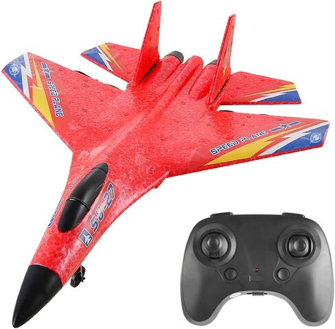 NMM SU27 RC Plane, Remote Control Airplane with Flashing LED Lights, RC Fighter Jet Flying Toys for Adults Kids Beginner - Red in Saudi Arabia