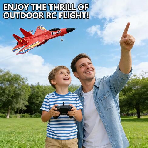 NMM SU27 RC Plane, Remote Control Airplane with Flashing LED Lights, RC Fighter Jet Flying Toys for Adults Kids Beginner - Red in Saudi Arabia