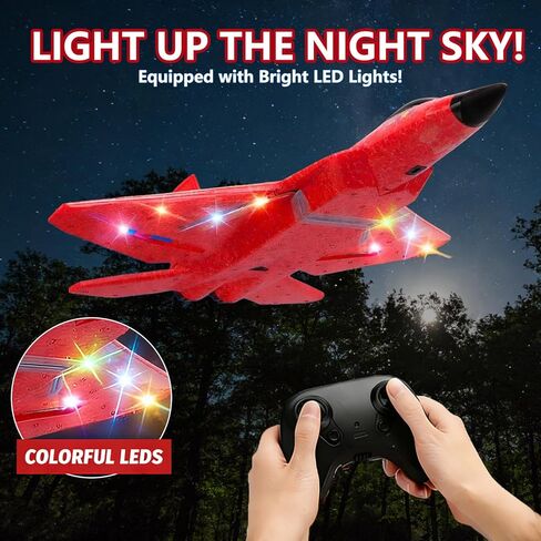 NMM SU27 RC Plane, Remote Control Airplane with Flashing LED Lights, RC Fighter Jet Flying Toys for Adults Kids Beginner - Red in Saudi Arabia