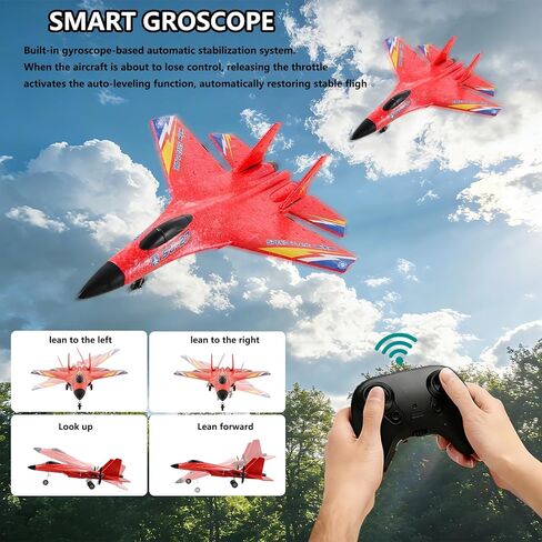 NMM SU27 RC Plane, Remote Control Airplane with Flashing LED Lights, RC Fighter Jet Flying Toys for Adults Kids Beginner - Red in Saudi Arabia