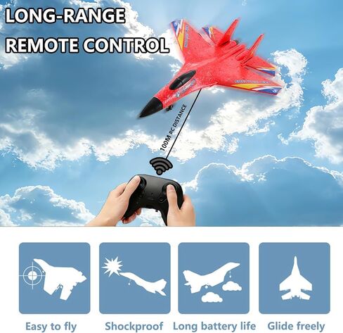 NMM SU27 RC Plane, Remote Control Airplane with Flashing LED Lights, RC Fighter Jet Flying Toys for Adults Kids Beginner - Red in Saudi Arabia