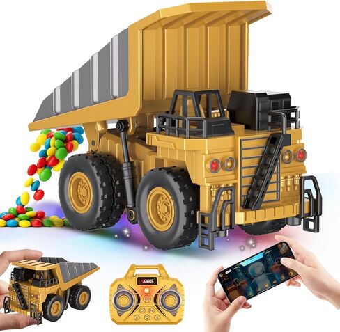 1/64 Mini RC Dump Truck,10-Channel Remote Control & Phone App Controled with Metal Bed,Alloy RC Construction Vehicles with Lights & Sounds,Toy Gift for Teens,Adults in Saudi Arabia