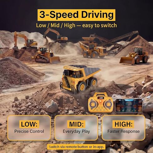 1/64 Mini RC Dump Truck,10-Channel Remote Control & Phone App Controled with Metal Bed,Alloy RC Construction Vehicles with Lights & Sounds,Toy Gift for Teens,Adults in Saudi Arabia