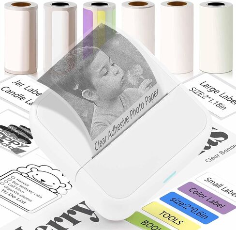 Label Maker Machine with 6 Waterproof Tapes, Thermal Label Maker, Portable Mini Bluetooth Label Printer with Clear Tape for Home, Kitchen, School, Office Organization in Saudi Arabia