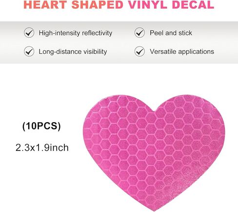 10 PCS Heart Vinyl Stickers for Car, High Intensity Reflective Decals Auto Night Safety Stickers, Waterproof Anti-Scratch Heart-Shaped Warning Decals for Car Truck SUV (Pink) in Saudi Arabia