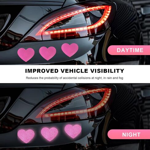 10 PCS Heart Vinyl Stickers for Car, High Intensity Reflective Decals Auto Night Safety Stickers, Waterproof Anti-Scratch Heart-Shaped Warning Decals for Car Truck SUV (Pink) in Saudi Arabia