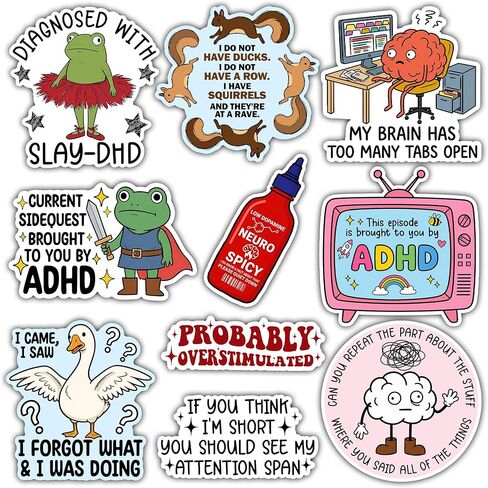 (10Pcs - 3inch) Funny ADHD Sticker Mental Health Neurodivergent Neurodiversity Cute Motivational Stickers Waterproof Vinyl Decals for Water Bottle Tumbler Luggage Laptop Scrapbooking in Saudi Arabia