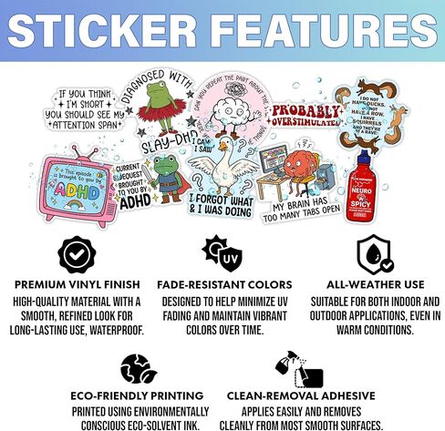 (10Pcs - 3inch) Funny ADHD Sticker Mental Health Neurodivergent Neurodiversity Cute Motivational Stickers Waterproof Vinyl Decals for Water Bottle Tumbler Luggage Laptop Scrapbooking in Saudi Arabia