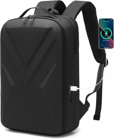 Laptop Backpack, EVA Hard Shell, Oxford, Lightweight, Waterproof, USB-C Charging Port, 23L, Retro Style, for Work Travel in Saudi Arabia