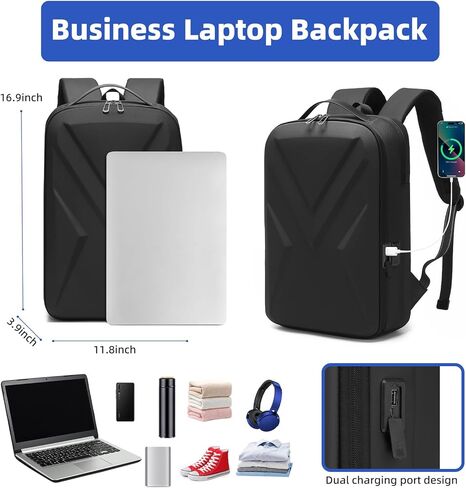 Laptop Backpack, EVA Hard Shell, Oxford, Lightweight, Waterproof, USB-C Charging Port, 23L, Retro Style, for Work Travel in Saudi Arabia