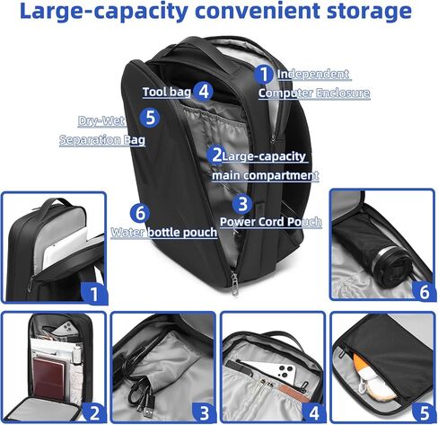Laptop Backpack, EVA Hard Shell, Oxford, Lightweight, Waterproof, USB-C Charging Port, 23L, Retro Style, for Work Travel in Saudi Arabia