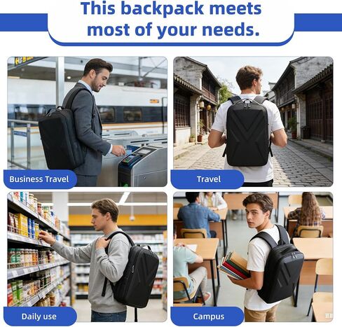 Laptop Backpack, EVA Hard Shell, Oxford, Lightweight, Waterproof, USB-C Charging Port, 23L, Retro Style, for Work Travel in Saudi Arabia