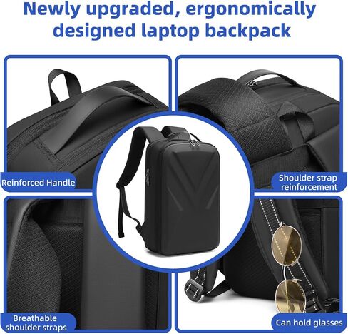 Laptop Backpack, EVA Hard Shell, Oxford, Lightweight, Waterproof, USB-C Charging Port, 23L, Retro Style, for Work Travel in Saudi Arabia