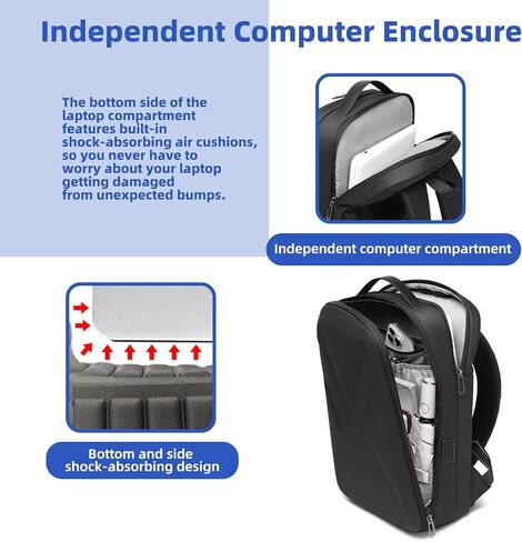 Laptop Backpack, EVA Hard Shell, Oxford, Lightweight, Waterproof, USB-C Charging Port, 23L, Retro Style, for Work Travel in Saudi Arabia